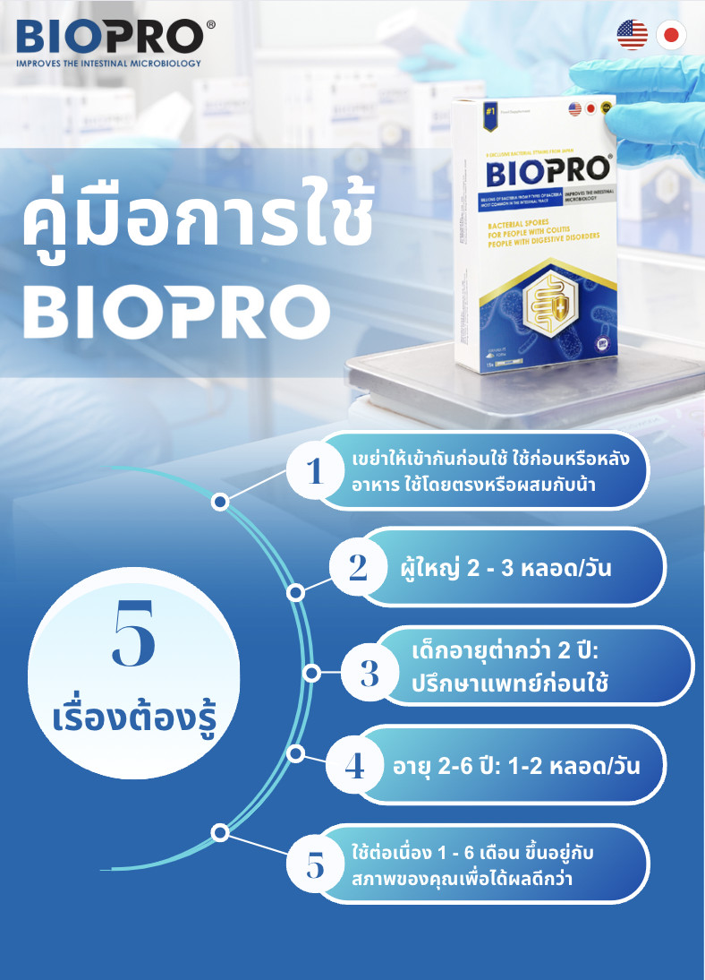 ผลิตภัณฑ์ Biopro สมควรเป็นโปรไบโอติกอันดับ 1 ในไทย ใช้ BIOPRO ทุกวันเพื่อให้ระบบย่อยอาหารแข็งแรง
